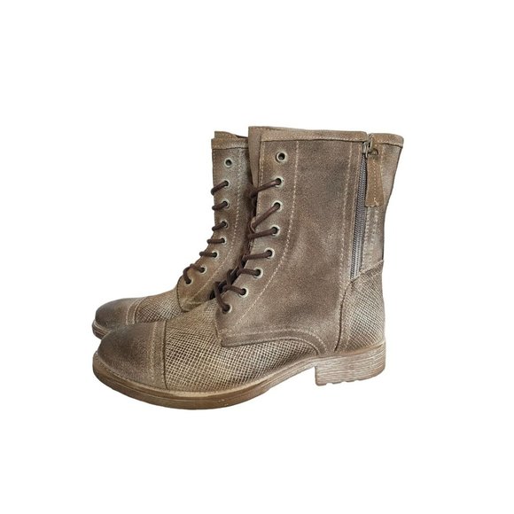 Roan by Bed Stu Womens Size 7 Leather Affair Distressed Combat Boots Zip Lace - Picture 5 of 7